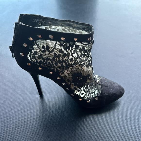 Black Lace & Studded High Heel Bootie, Size 8 - Picture 5 of 5